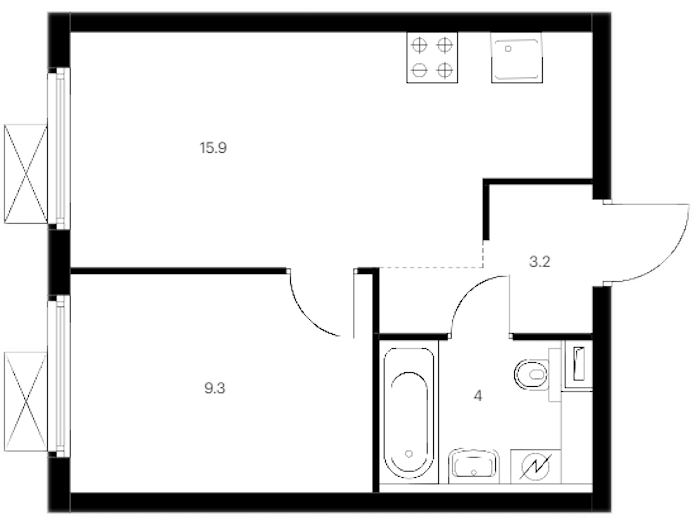 1-комнатная квартира 32.4 м², 8/12 эт., ЖК «Витебский парк»